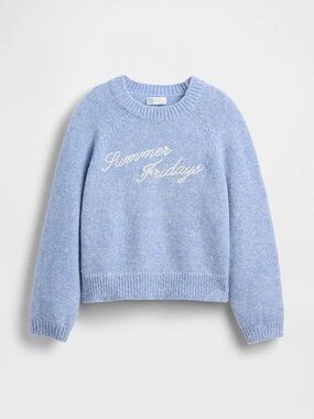 GAP x SUMMER FRIDAYS Oversized Logo Sweater Light Blue Knit Wool Blend Small